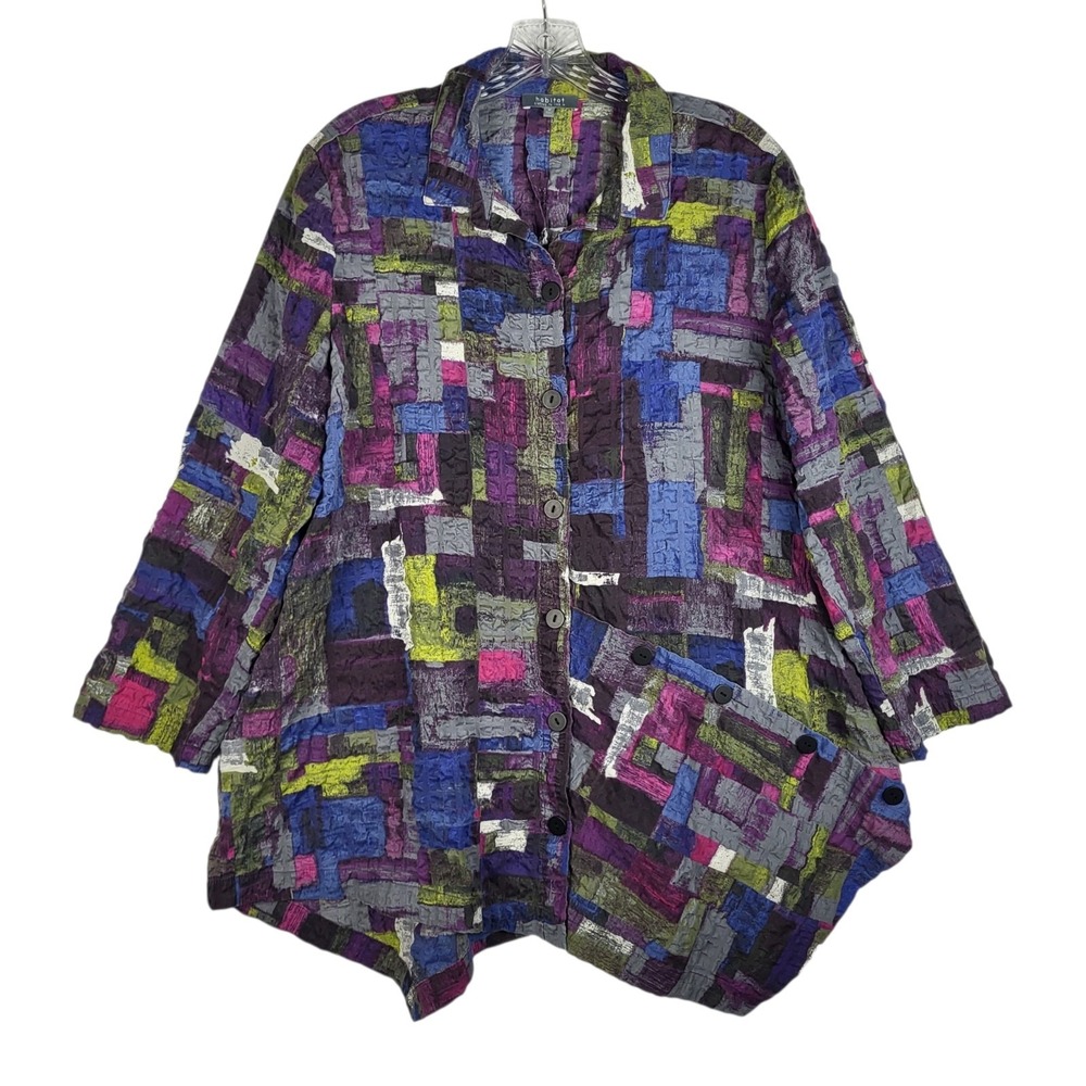 Habitat Top Blouse Women's Medium Multicolor Art To Wear Asymmetric Button Up